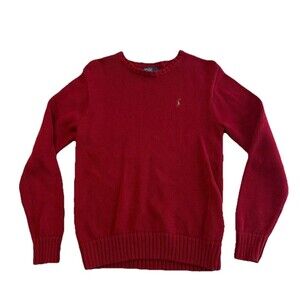 Polo Ralph Lauren Boys Red Knit Crew Neck Cotton Sweater Size M flesh pony